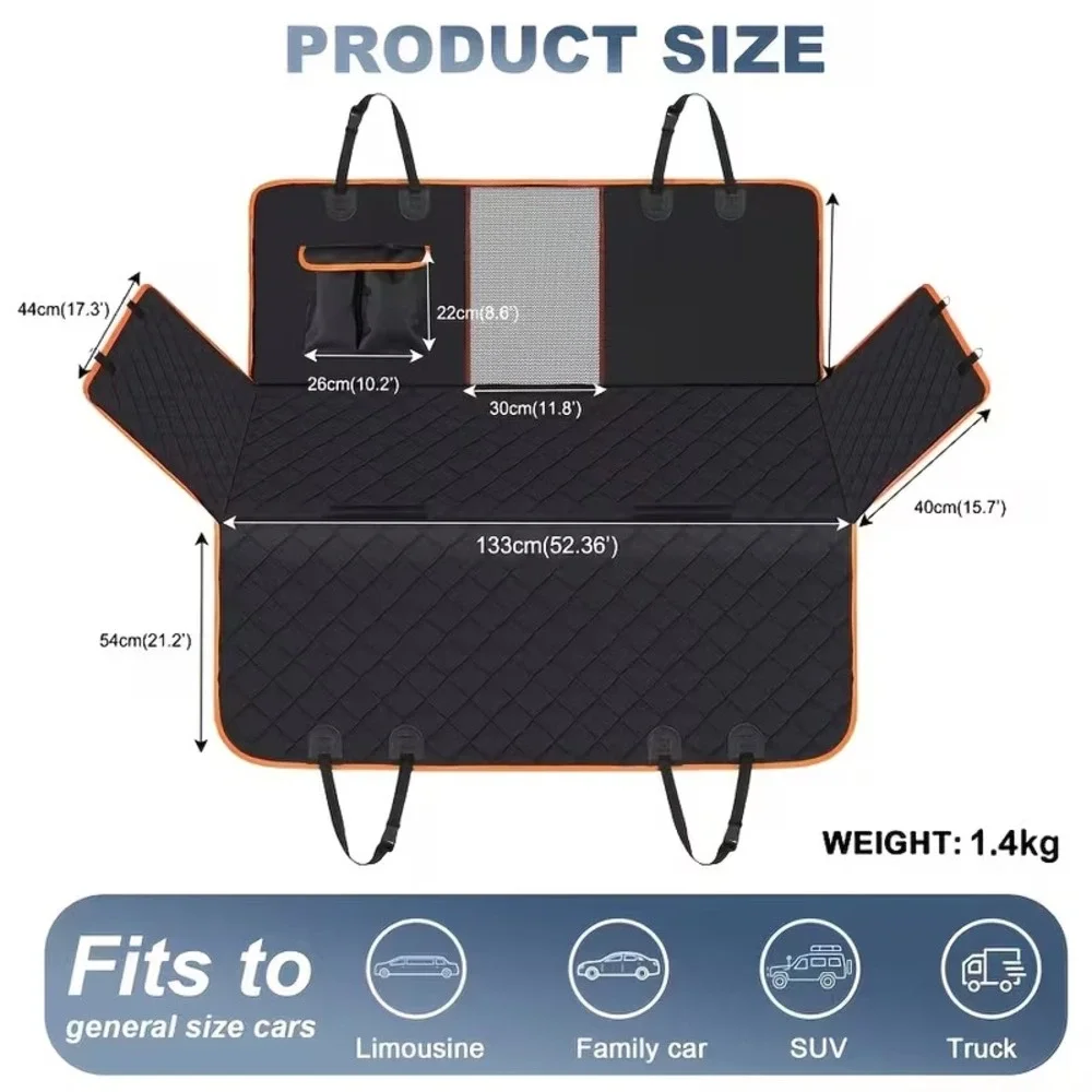 Dog Pet Car Seat Cover for Back Seat, Heavy Duty, Mesh Window, Side Door Flaps